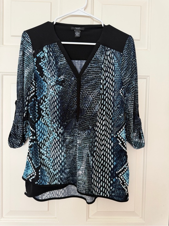 Apt. 9 Tops - Blue Snake-Print V-Neck Blouse